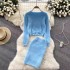 Autumn and winter socialite plush suit, women's waist cinched short knitted sweater+high waist hip hugging skirt, stylish two-piece set