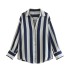 Cross border foreign trade wholesale 2023 spring European and American style printed striped silk satin texture vertical shirt for women