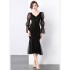 European station dress, autumn and winter women's clothing, high-end sense, Hepburn style slim fit, buttocks wrapped, fish tail beautiful small black dress