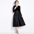 Real time spot 2024 early spring new lace patchwork V-neck waist cinching lace up big swing dress