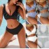 2024 Cross border European and American Foreign Trade New Swimsuit Striped High Waist V-neck Ruffle Edge Bikini Swimsuit Women's Bikin