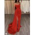 Cross border split evening gown with orange V-neck strapless design, popular on foreign trade websites such as Amazon and AliExpress