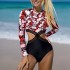 2024 new European and American sexy bikini women's one-piece swimsuit with digital printing long sleeved sunscreen high waisted pants for foreign trade