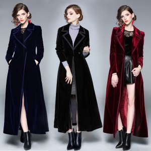 Spot shooting trench coat, European and American spot shooting velvet long skirt jacket combination