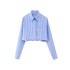 2024 Spring/Summer New Women's Fashion European and American Style Casual Striped Collar Single breasted Long Sleeve Short Open Umbilical Shirt