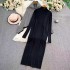 Autumn and Winter Fashion Bat Long Sleeve One Shoulder Off Shoulder Loose Knitted Shirt Top Two Piece Set V-neck Vest Dress