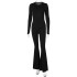 European and American style 2024 spring new women's sexy backless long sleeved flared pants slim fit hip lifting jumpsuit wholesale for women