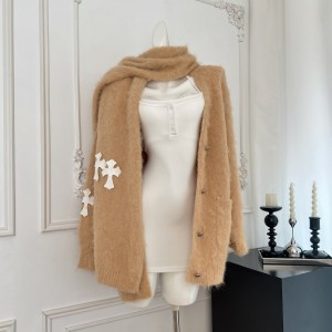 JMSHOP Fury Holiday Alpaca Wool Thick Sweater Coat Autumn/Winter Scarf Two Piece Set Strap Skirt Set