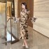 2024 temperament high waisted fish tail long skirt French hip hugging sexy trumpet sleeves high neck slim fit luxury socialite dress