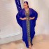 2023 African Women's Dress Large Bat Sleeve V-neck Robe Made of Artificial Silk with Hot Stamping, Available in Stock