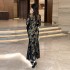 2024 temperament high waisted fish tail long skirt French hip hugging sexy trumpet sleeves high neck slim fit luxury socialite dress