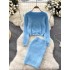 Autumn and winter socialite plush suit, women's waist cinched short knitted sweater+high waist hip hugging skirt, stylish two-piece set