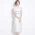 Real time spot vintage princess style dress with short sleeves, pleated mid length skirt, two-piece set+camisole