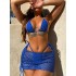 2024 new European and American sexy bikini three piece set solid color bikini bikini bikini mesh swimsuit cross-border hot item