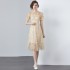 New 2024 High end Heavy Industry Embroidered Gold Powder Mesh Hollow Bead Ribbon Dress