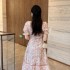 2024 Summer New Product Small Floral Square Neck Short Sleeve Lace Slimming Princess Long Dress Fairy Dress