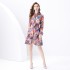 2024 Vacation - Colorful Flower V-neck Mushroom Edge Strap Shrink Fold Wide Swing Printed Mini Dress Two Piece Set