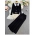 Fashion suit women's Korean version loose jacquard knitted sweatshirt two-piece set casual high waist slimming straight leg wide leg pants