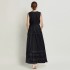 -Summer European and American round sleeveless hollow out water-soluble lace patchwork dress with long skirt and suspender