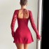 Lace long sleeved sexy backless dress, European and American 2024 autumn women's clothing new product, slim fit, chest revealing, hip hugging dress wholesale