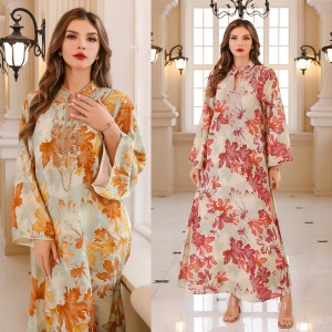 Middle East Cross border Muslim Abaya Summer Robe Dress Printed Long Dress Dubai Robe Wholesale Trade