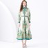 2024 Vacation - Palace style Flip collar Single placket Lantern Sleeve Long Retro Printed Dress