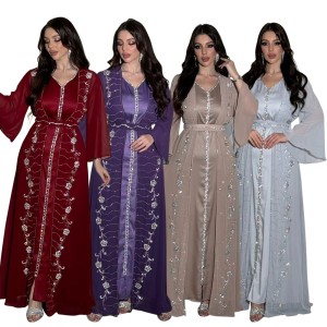 XQY500261 Amazon Four Seasons Commuter Tank Top+Coat Dress Chiffon Hot Diamond Muslim Set Robe