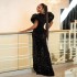 New foreign trade dress, European and American evening dress, black sequined fishtail dress, high slit bubble sleeve long dress, formal dress