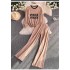 Fashion suit women's Korean version round neck long sleeved letter knitted sweater two-piece set, high waist slimming casual pants two-piece set