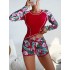 2024 new European and American surfing suit long sleeved anti diving suit printed flat angle split conservative swimsuit for women