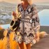 2024 European and American Women's Autumn New Cross border Women's Fashion Printed Beach Loose Short Dress in Stock