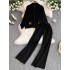 Korean style outfit slimming sweater knitted suit for women 2024 winter new casual high waisted wide leg pants two-piece set