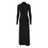 European and American style 2024 spring new women's long sleeved high neck sexy backless slit long skirt fashion dress wholesale