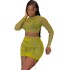 European and American style tight round neck mesh short T-shirt mesh splicing mini skirt fashion two-piece set for foreign trade women