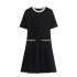 Foreign trade wholesale women's clothing 2024 autumn new fashion temperament contrasting color wide pleated knitted short dress 3859125