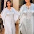 2023 African Women's Dress Large Bat Sleeve V-neck Robe Made of Artificial Silk with Hot Stamping, Available in Stock