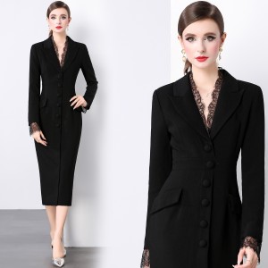 Real time spot French Hepburn style lace edge suit dress for women with a high-end feel, small black dress