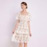 Spot shooting 5114- Summer new product solid color water-soluble lace square neck short sleeved cake dress