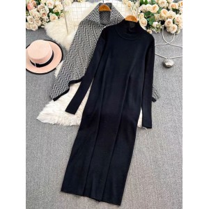 Autumn and Winter Fashion Bat Long Sleeve One Shoulder Off Shoulder Loose Knitted Shirt Top Two Piece Set V-neck Vest Dress