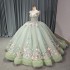 Adult Dress Ball Tail Evening Dress Shoulders V-neck Fluffy Princess Skirt Support Green Sweet Elegant Princess