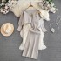 Autumn and Winter Fashion Bat Long Sleeve One Shoulder Off Shoulder Loose Knitted Shirt Top Two Piece Set V-neck Vest Dress