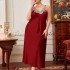 Fat and enlarged sleepwear, camisole skirt, spring and summer thin fashion lace nightgown, long imitation silk casual home wear