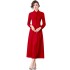 Real time spot European station temperament high-end dress, red long dress, waist cinched pleated dress