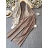 Fashion suit women's long sleeved knitted top jacket+high waist slimming wide leg straight leg pants set