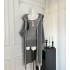 Imitation mink fur striped knitted cardigan/camisole skirt