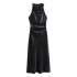 Foreign Trade 2024 Spring New European and American Fashion Round Neck Sleeveless Black Silk Texture Dress for Women 8372090