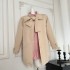 MOXI design light pink pocket flower bud wide A-line shirt dress bow light brown coat jacket