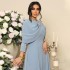 XQY500321 Middle East Cross border Muslim Robe Abaya Fashion Collar with Beaded Diamond Strip Shawl Collar Long Dress