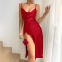 Danilin sexy high slit seductive ice silk long sleepwear simple women's home clothes backless suspender nightgown for women