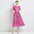 Spot shooting - Hollow out niche design splicing water-soluble lace waist slimming solid color dress